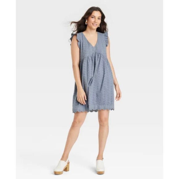 Knox Rose Ruffle Short-Sleeve A-Line Dress Steel Shore Gray Size Medium wom 208 - Picture 1 of 5